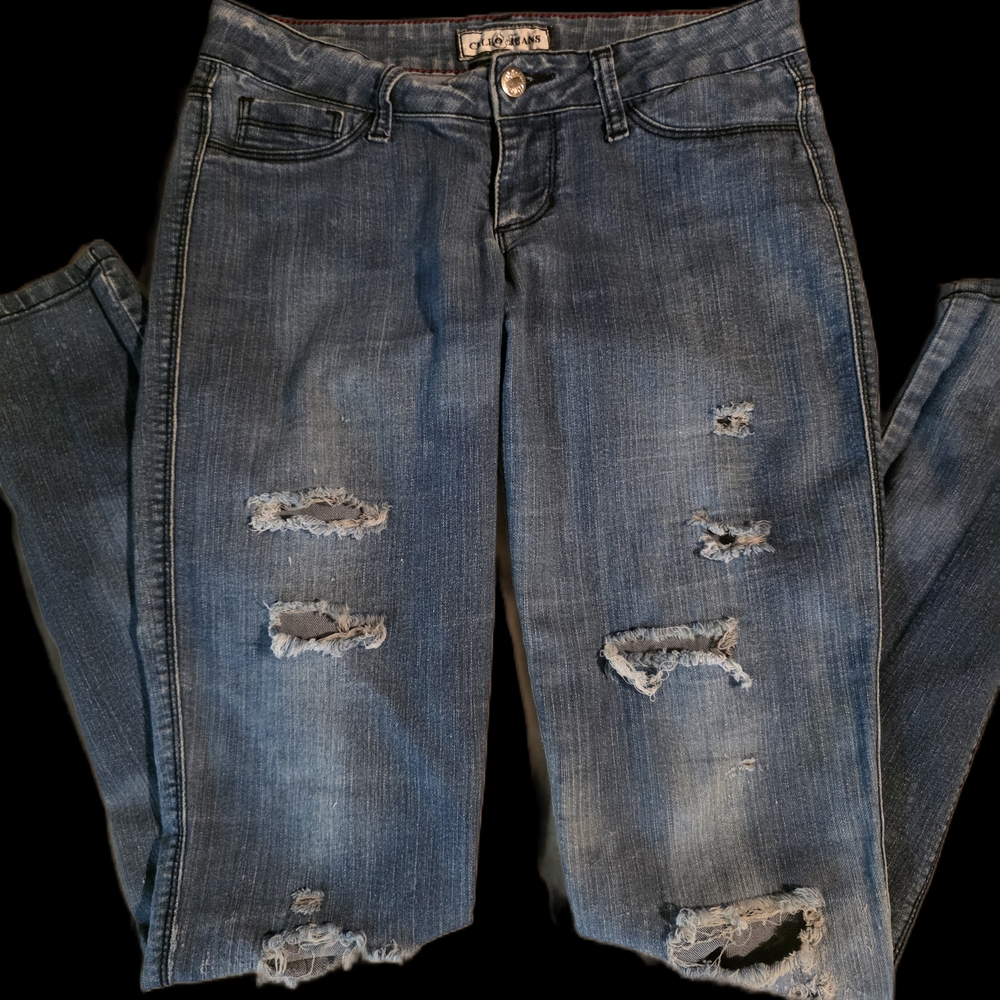 Cello Distressed Skinny Jeans in Blue